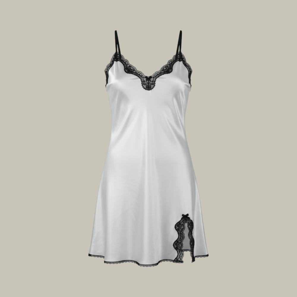 Victorias Secret White Satin Lace Trim Slip Dress Medium Chemise Nightgown
